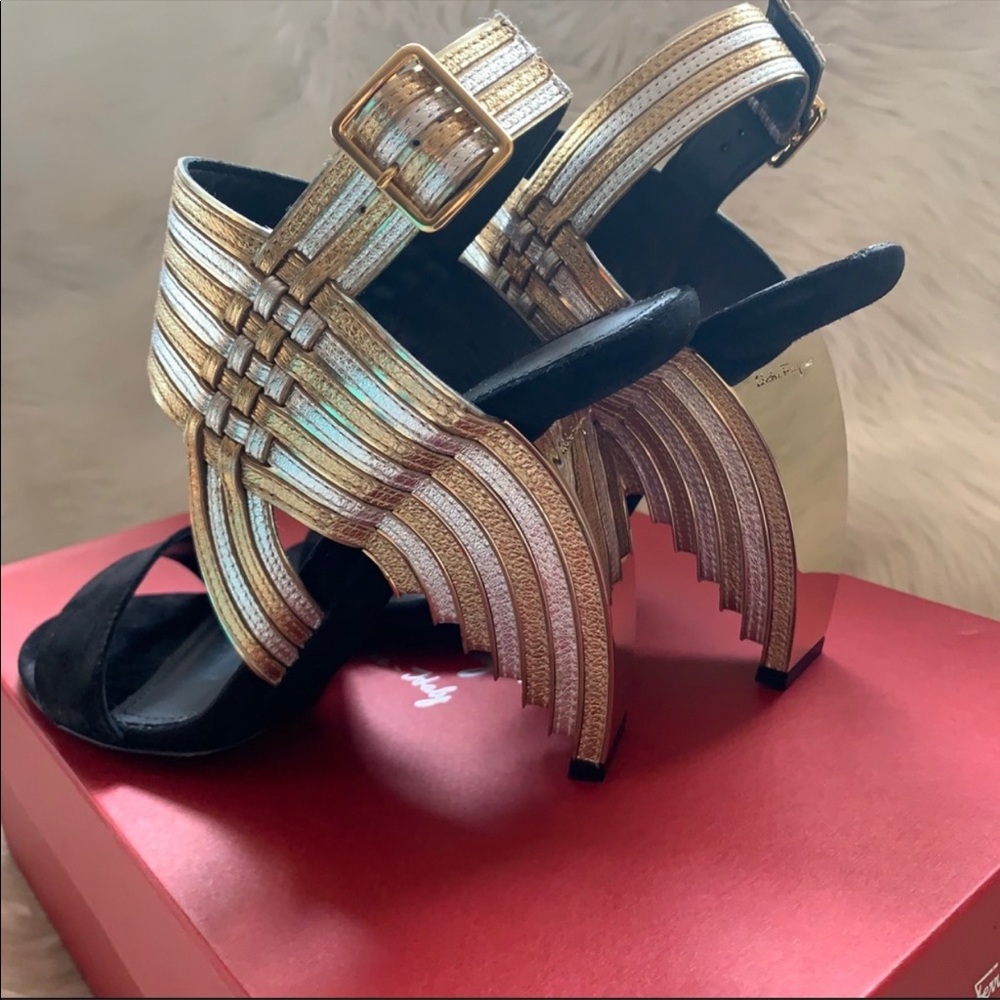 New! SALVATORE FERRAGAMO Lenny Mirror Sandals - Picture 5 of 16